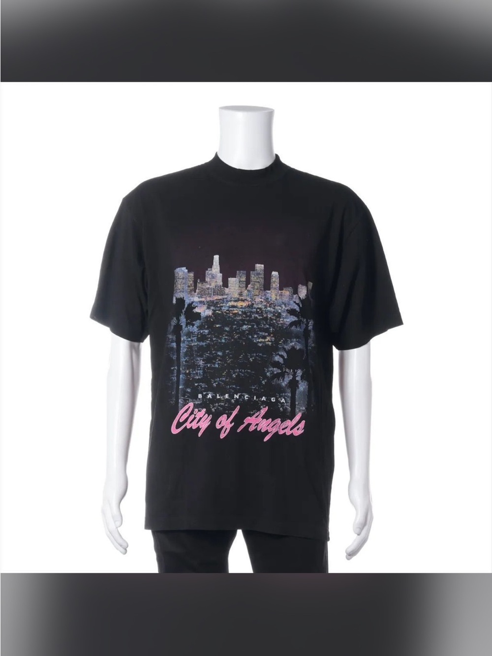 Balenciaga Black Graphic 'City of Angels' Tee with Pink Script